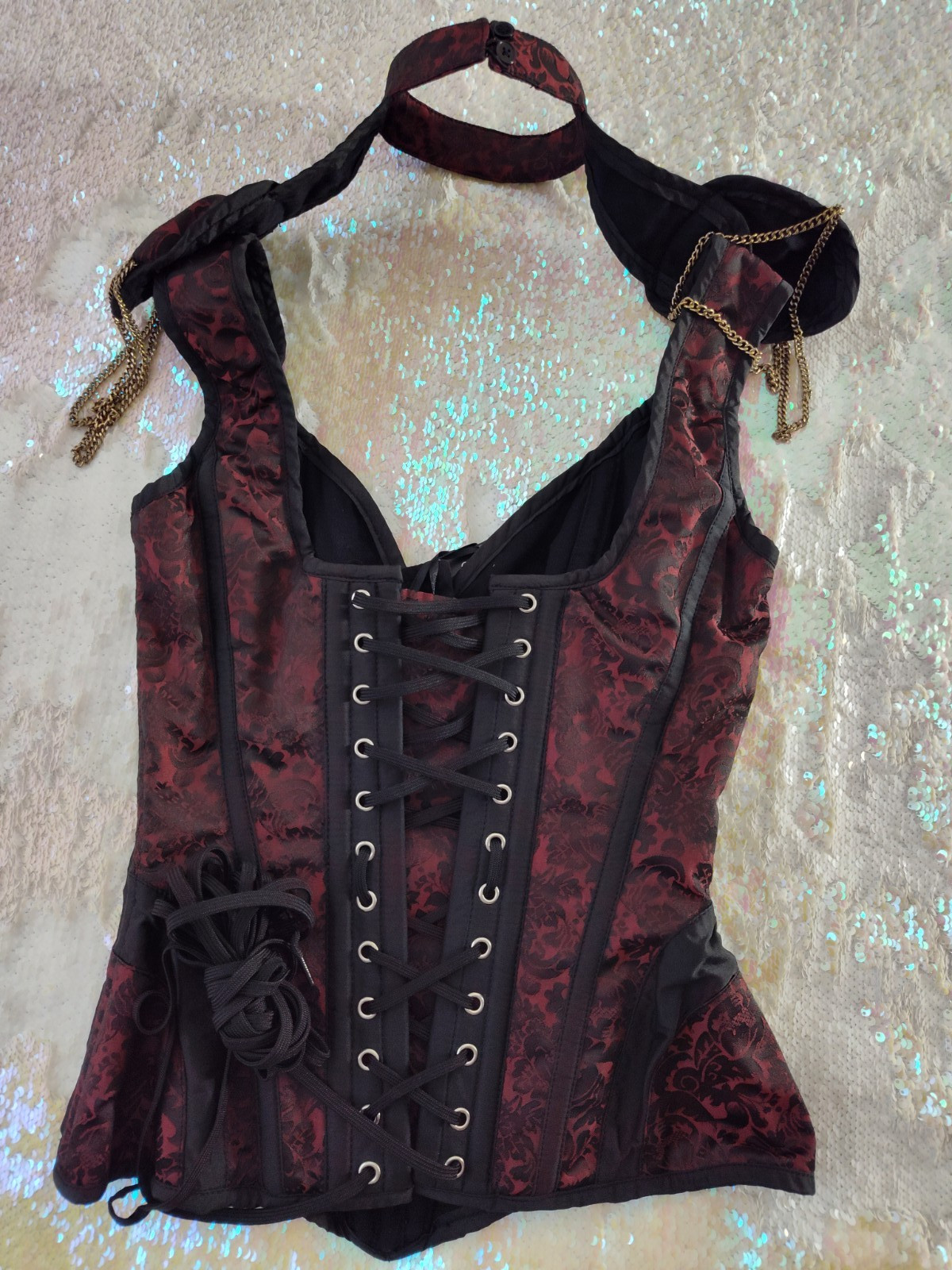 Corset Story Black/Red Steampunk Gothic Corset Side Zip Size 26 ST48