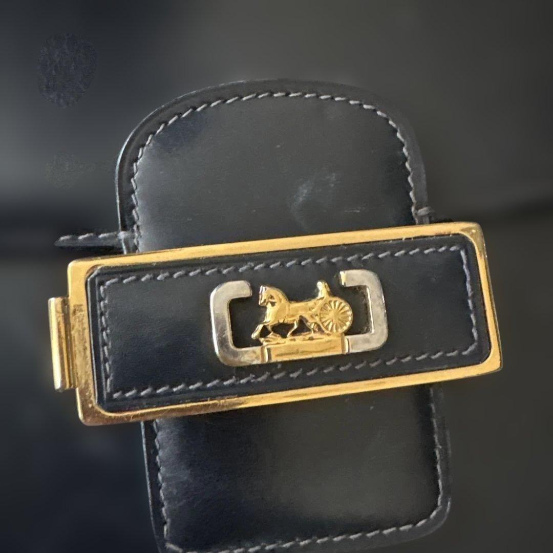 Celine Vintage shoulder bag Horse Carriage Leather Black Gold Hardware flap