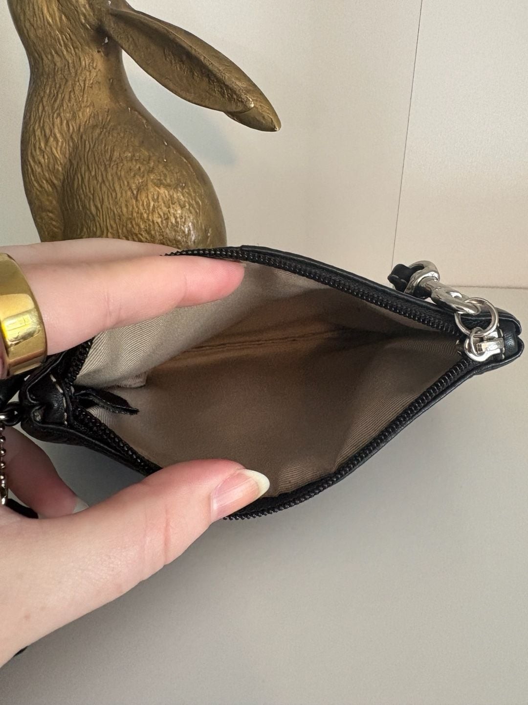 Coach Black Pebbled Leather Small Wristlet Bag