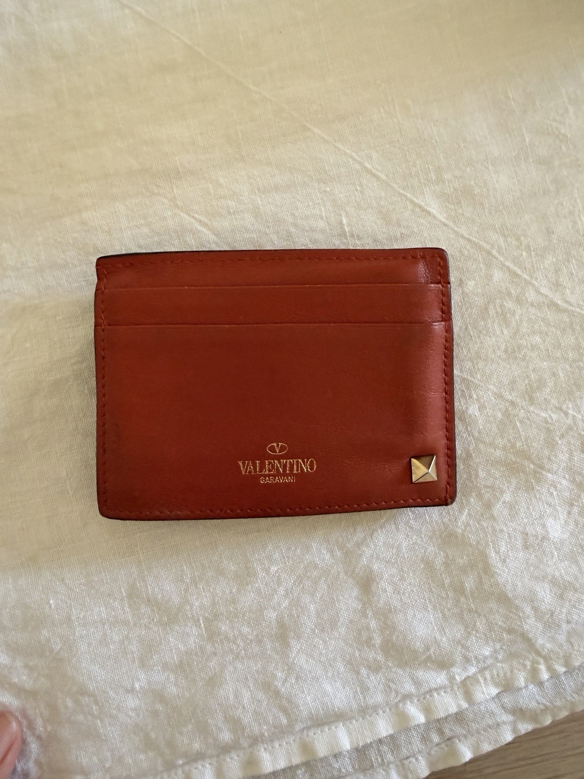 Valentino Garavani Women’s Brown Card Wallet, Studded Logo, Credit Card, Solid