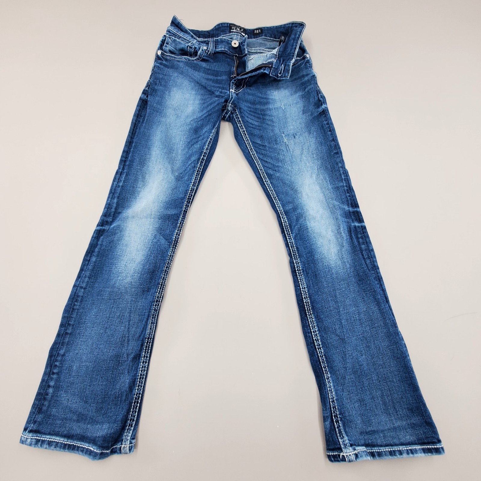 Buckle Black Bootcut Jeans 31R Fit No 3 Y2K Distressed Denim Contrast Stitching