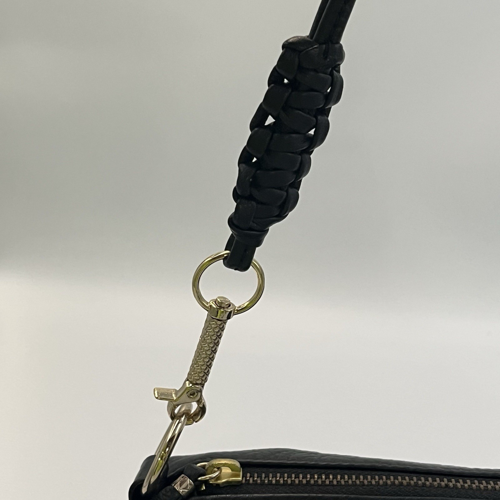 Elliott Lucca Purse Mari Black Leather Gold Trim Shoulder Handbag / Purse