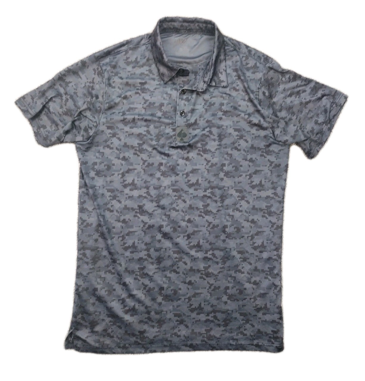 Pins And Aces Polo Shirt Mens M Black Gray Digi Camo Golf Performance Stretch