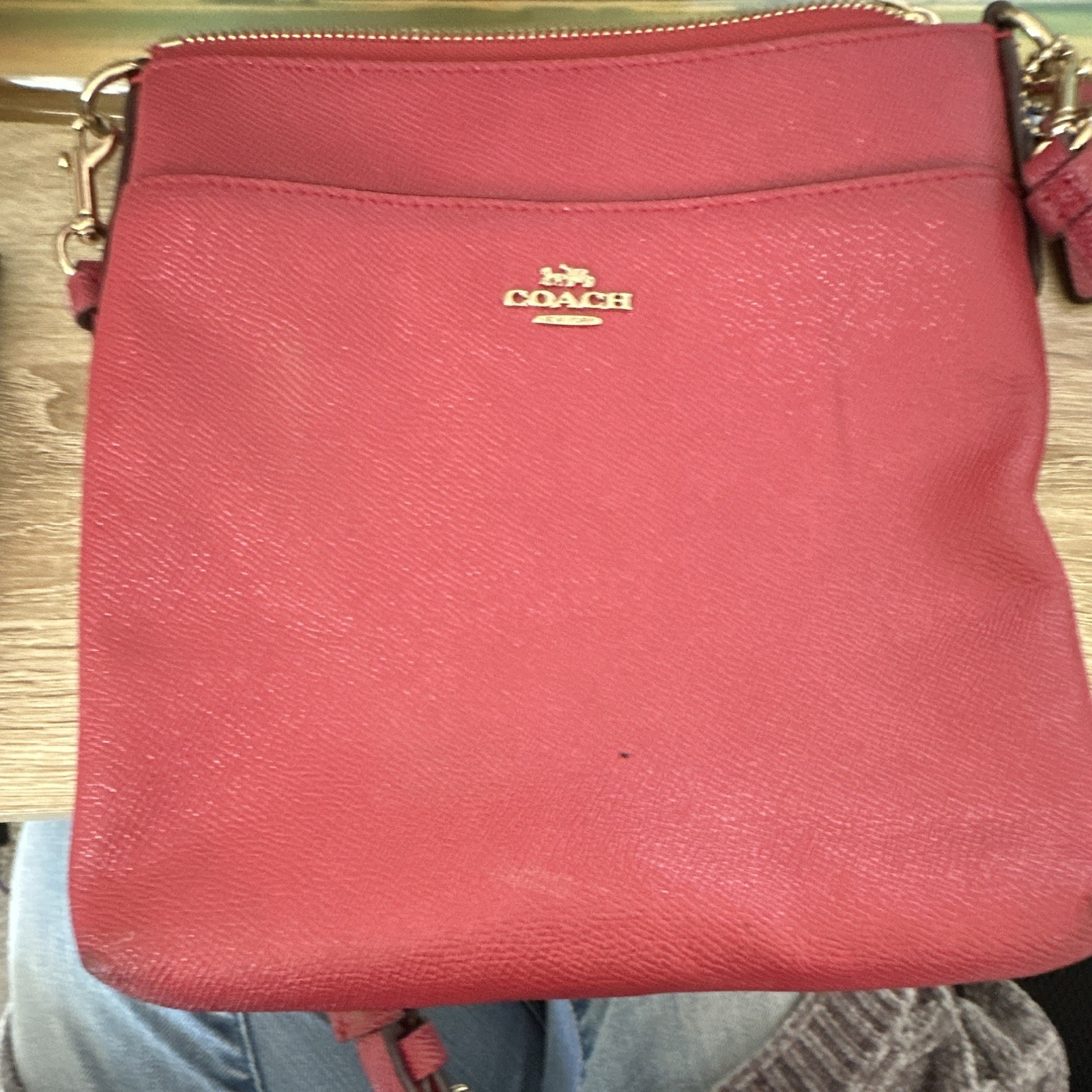Coach Red Small Crossbody Bag Gold Hardware Zip Closure Detachable Strap