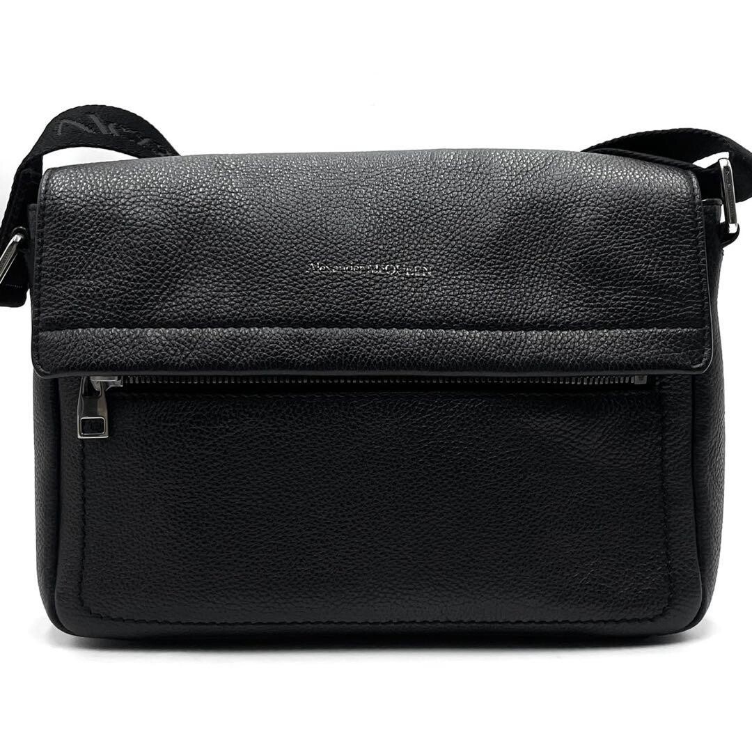 Alexander McQueen Black Leather Logo Crossbody Shoulder Bag Dust Bag Auth