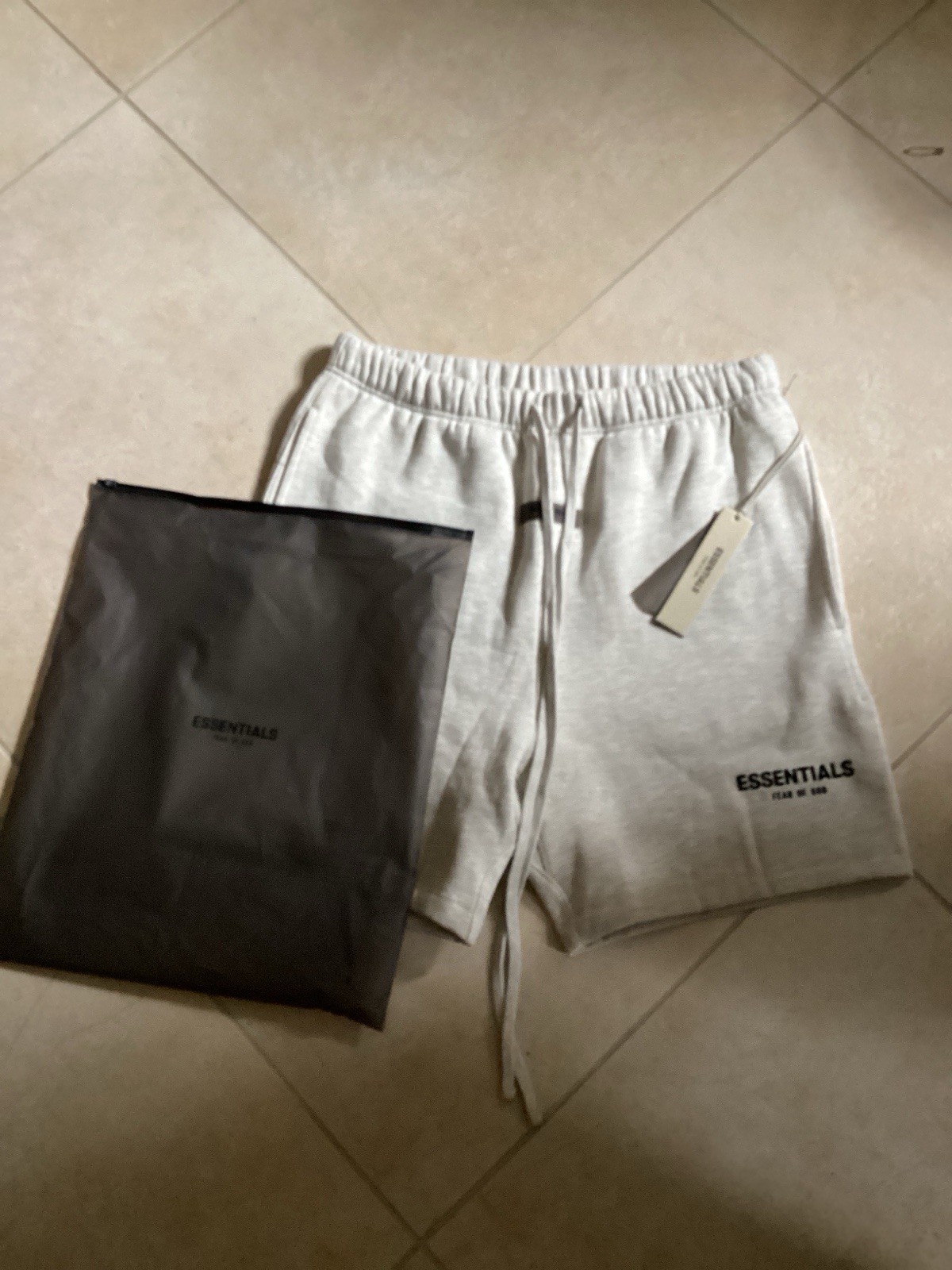 Essentials Men’s Gray Fleece Cotton Sweat Shorts Logo Drawstring Pockets