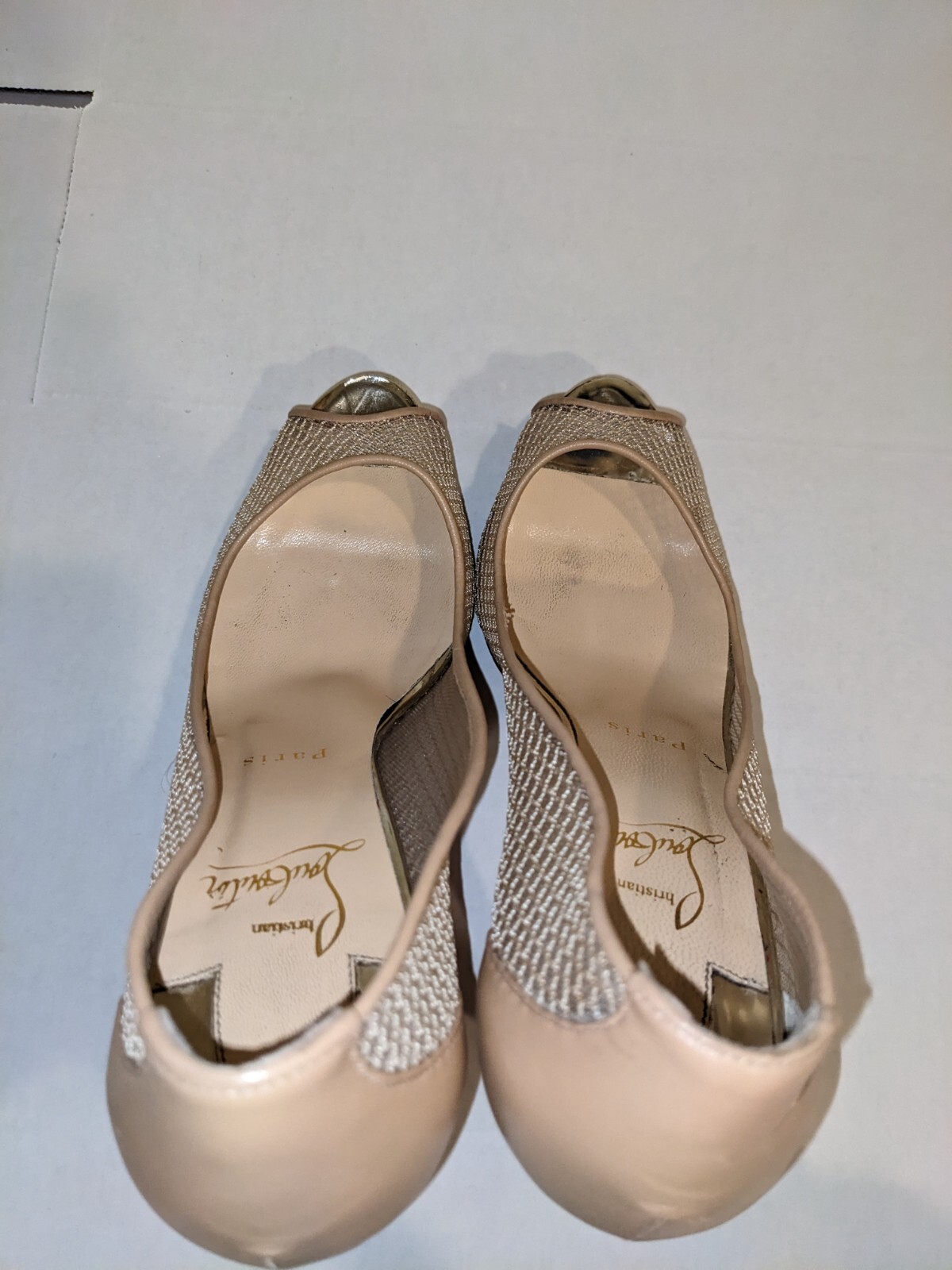Christian Louboutin 37.5 Nude Very Rete 115mm Red Sole Mesh Fishnet Pumps