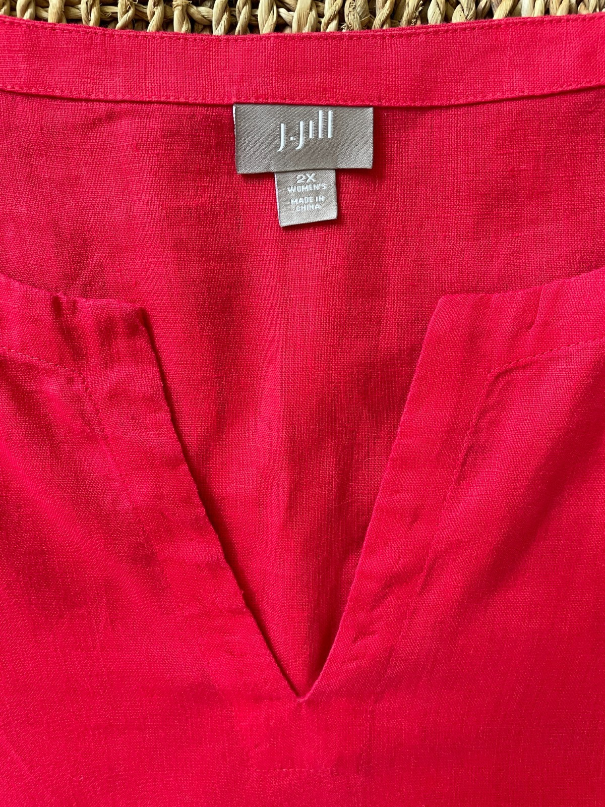 J. Jill size 2X linen v-notch tunic top vibrant red PAtRiOTic FeSTiVAL CoASTaL