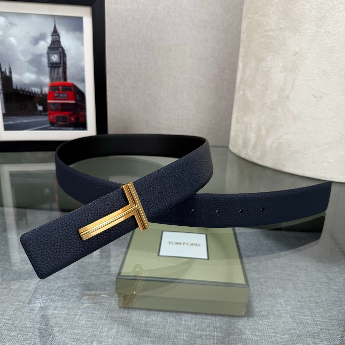Authentic Tom Ford Reversible Leather T-Buckle Belt Luxury Designer Fashion