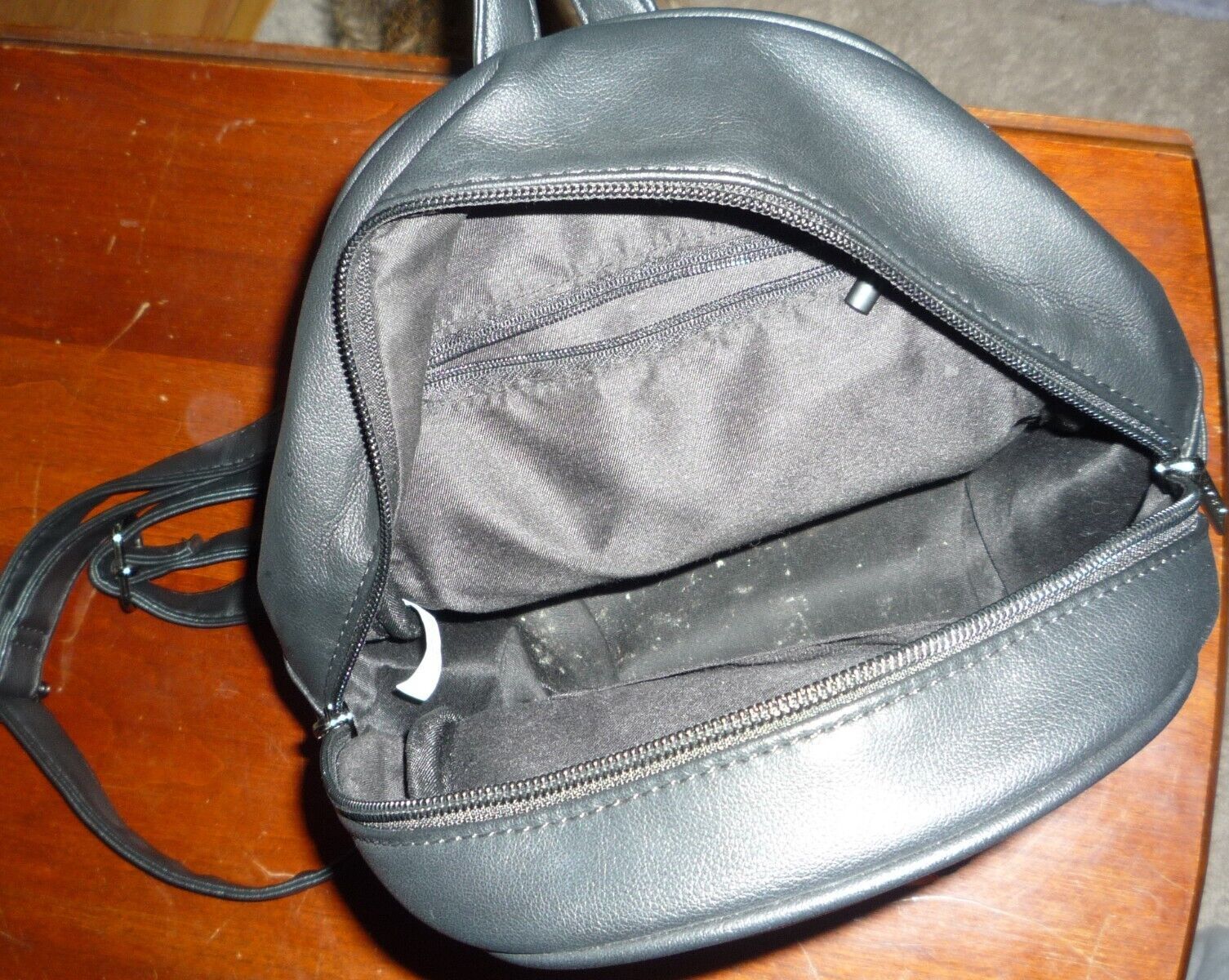 Ecosusi Small Mini Backpack Black Pockets 2 Adjust Straps Bow Knot Faux Leather