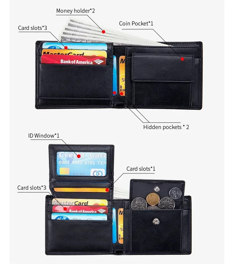 Men’s Genuine Leather RFID Bifold Wallet Bifold Credit Card Holder Coin Pocket