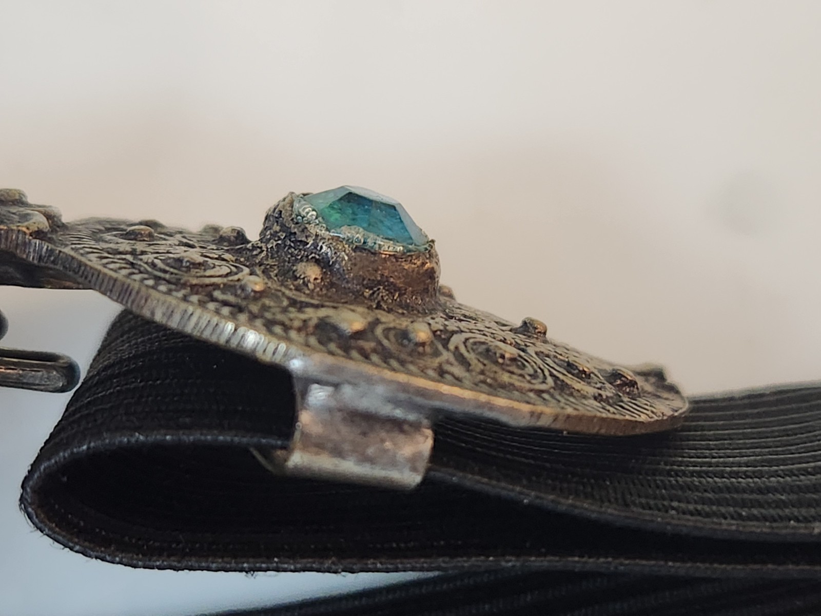 Antique Ottoman Buckle Silver Plated with Turquoise Glass 3.25″ x 1.25″