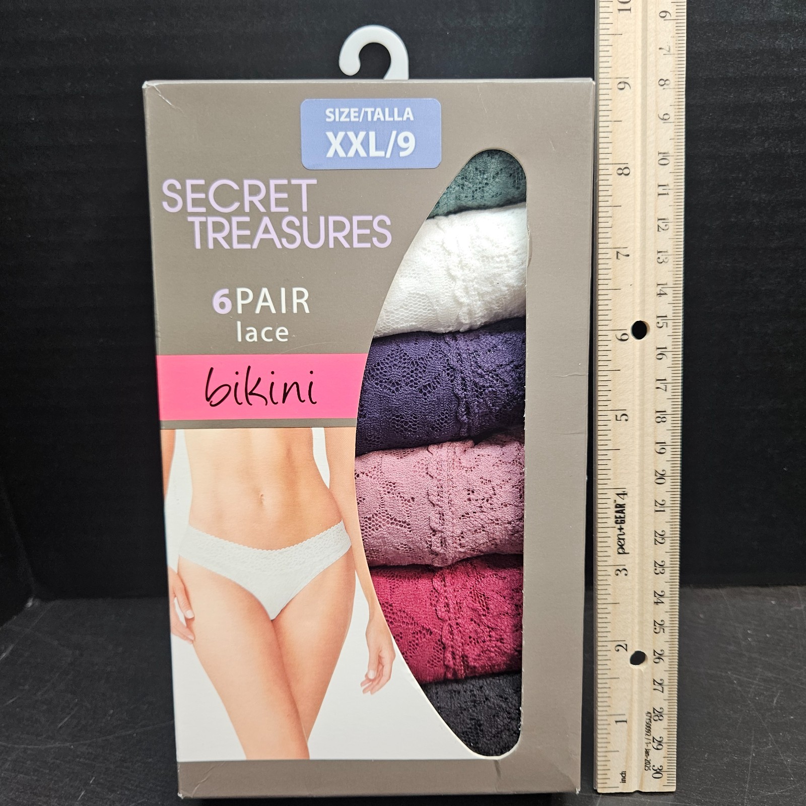 Secret Treasures BIKINI LACE PANTIES 6 Pair XXL 9 Multi Color Underwear