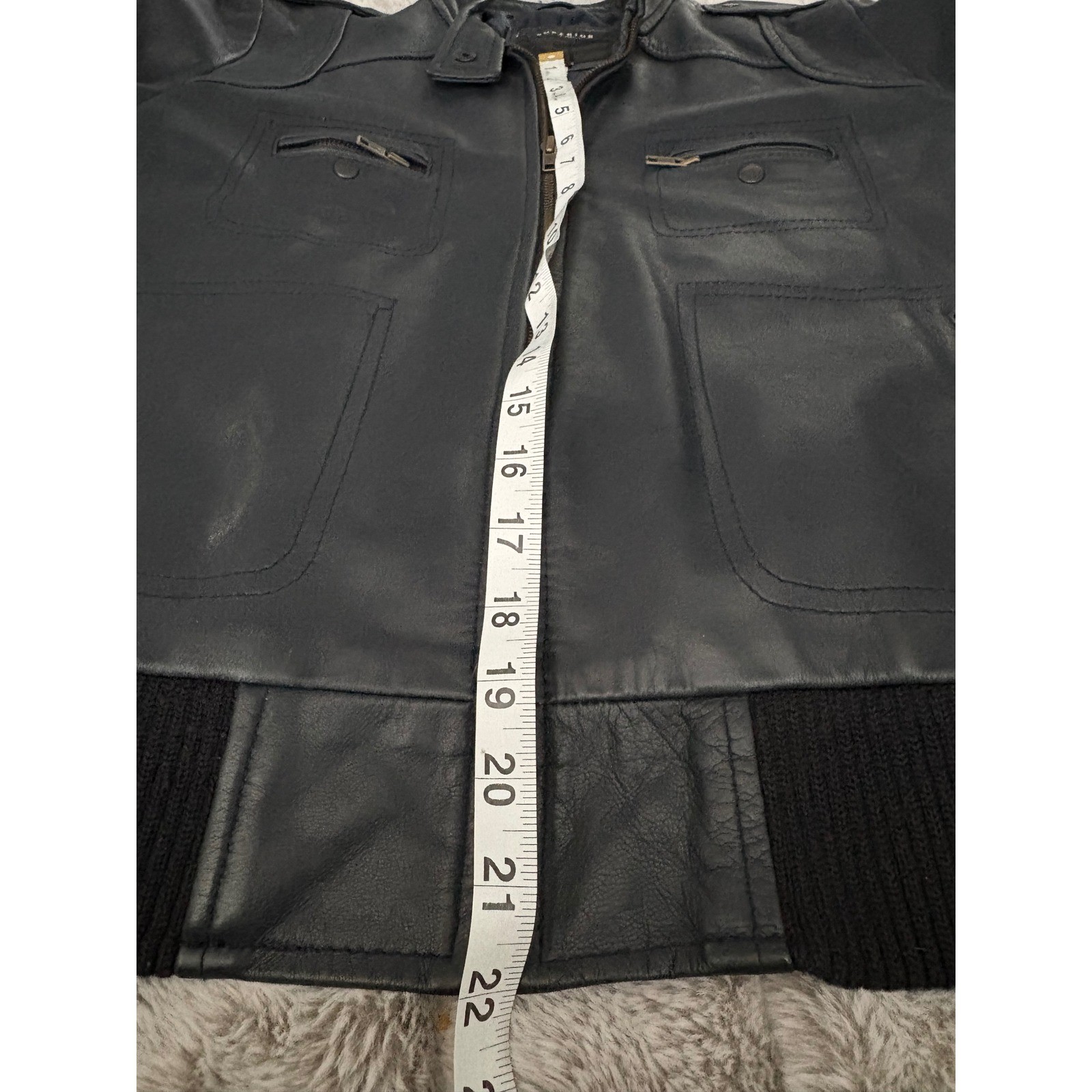 Superior New York Mens XL Blue Leather Bomber Cafe Racer Jacket Moto YKK Zip