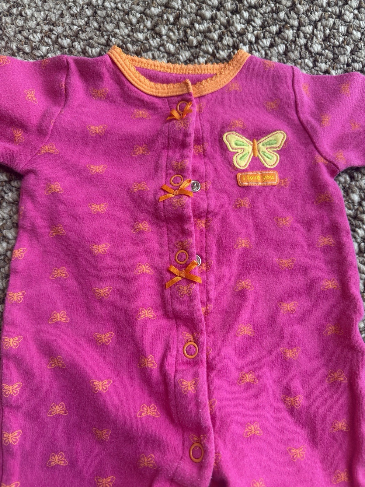 Carter’s Newborn Pink Footed Snap Sleeper One-Piece Butterfly Embroidered Bow