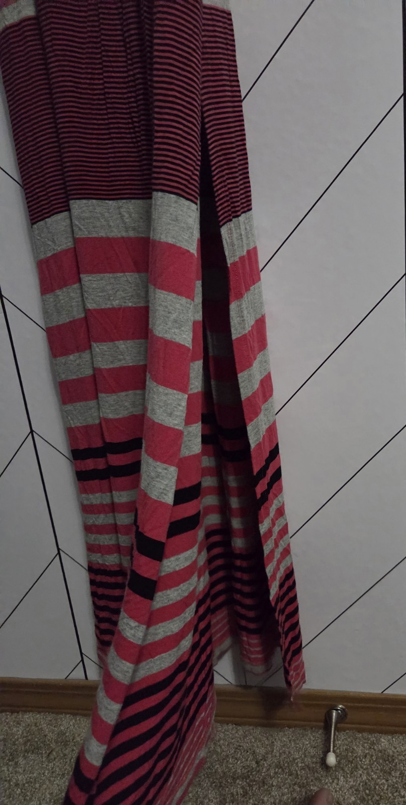 GUESS Racerback Tank Maxi Dress Magenta, Grey & Black Stripe, Size Large