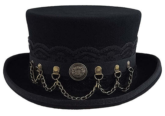 Different Touch Victorian Style Black with Leather Band Steampunk Top Hat Men’s