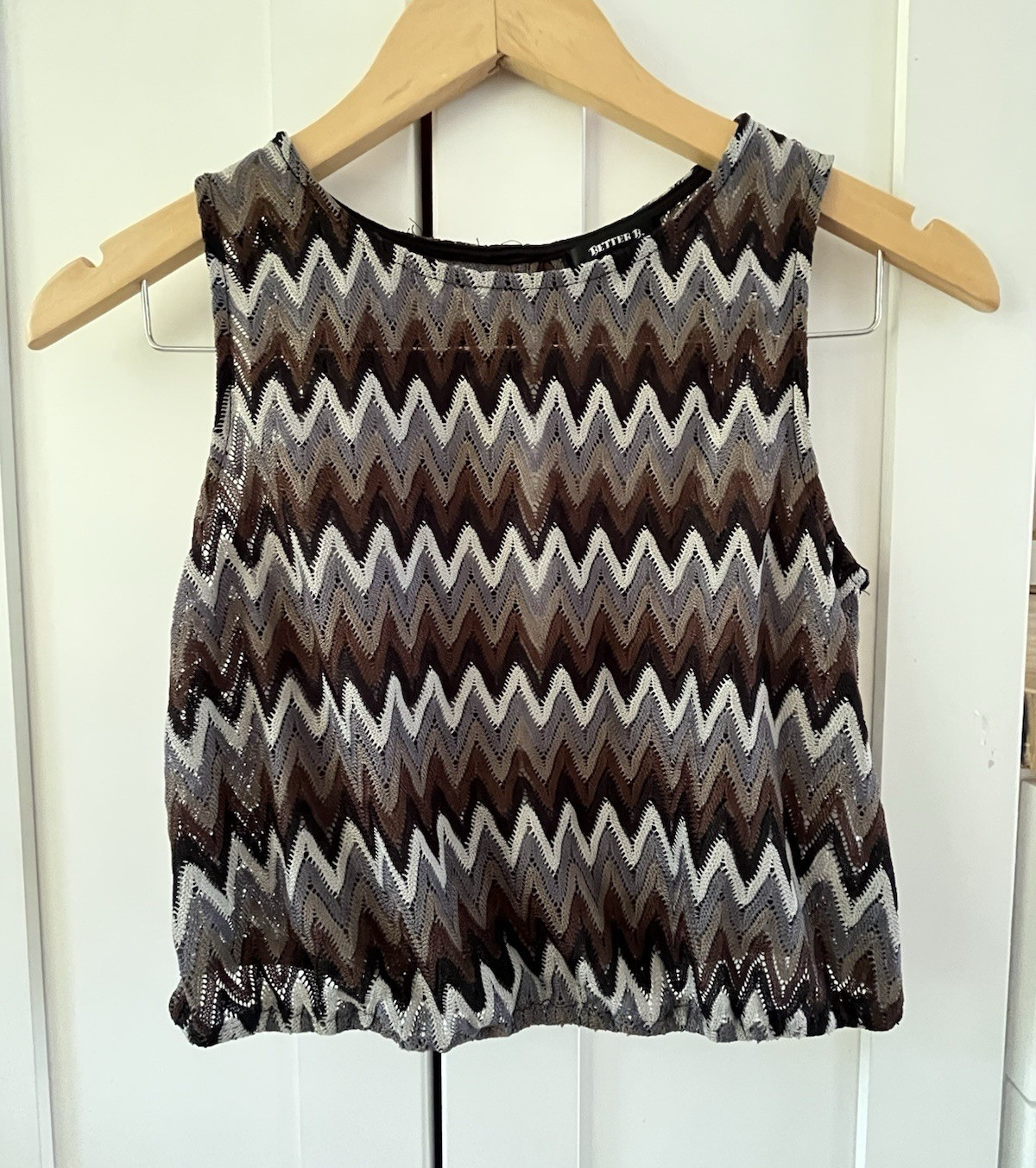 Better B Womens S Brown/Black/White/Gray Chevron Round Neck Knit Tank Zip Y2K