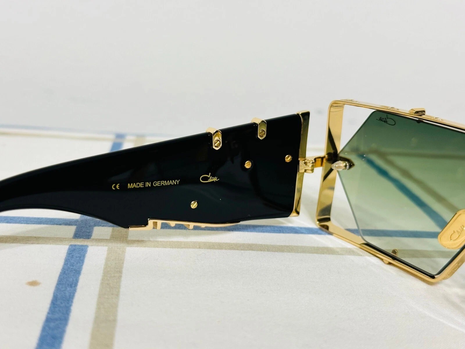 Cazal MD004 Sunglasses Black Gold Frame Green Lens Unisex Designer