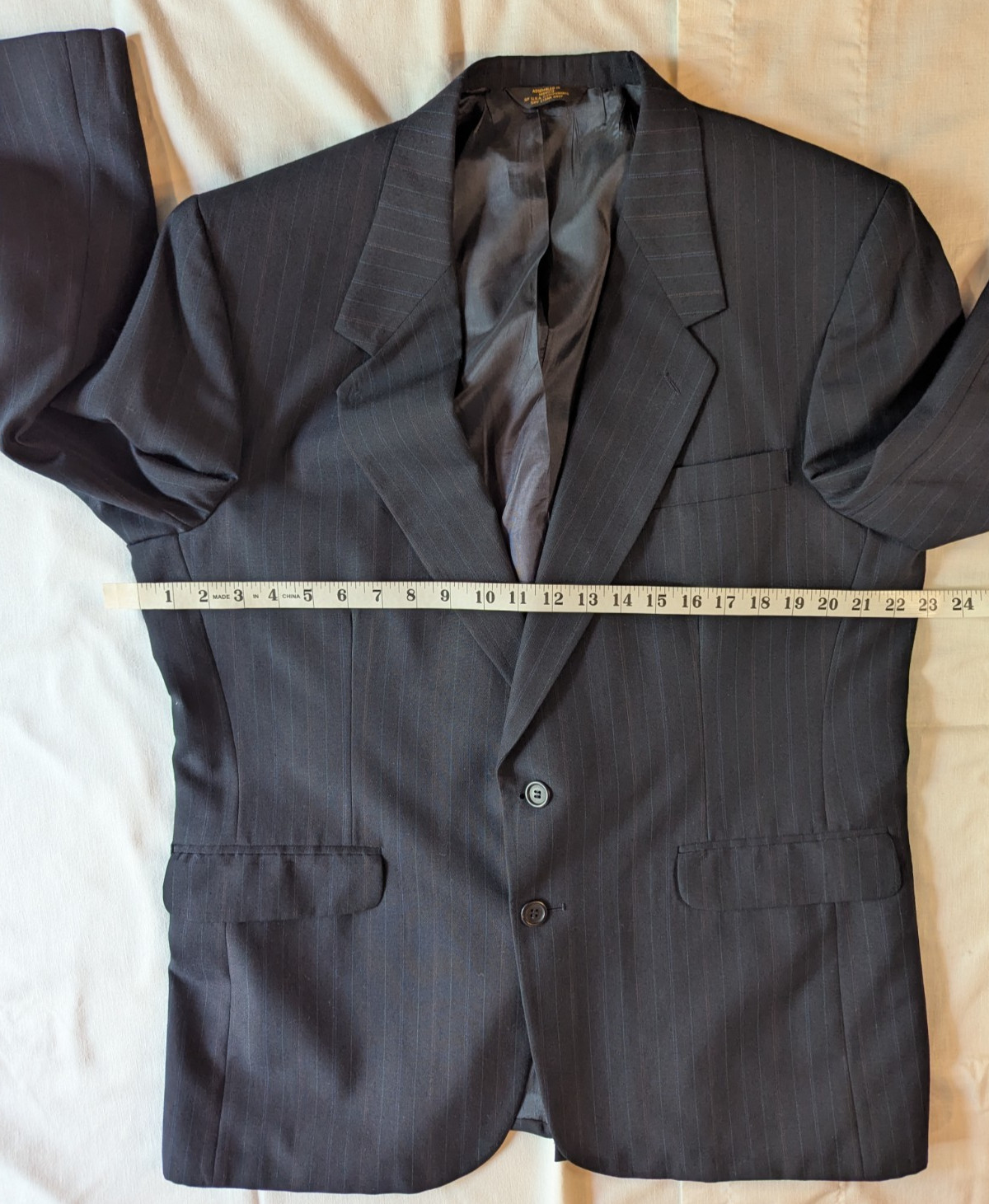TownCraft Men’s Black Pinstripe Suit Jacket & Pants, Multicolored Pinstripes