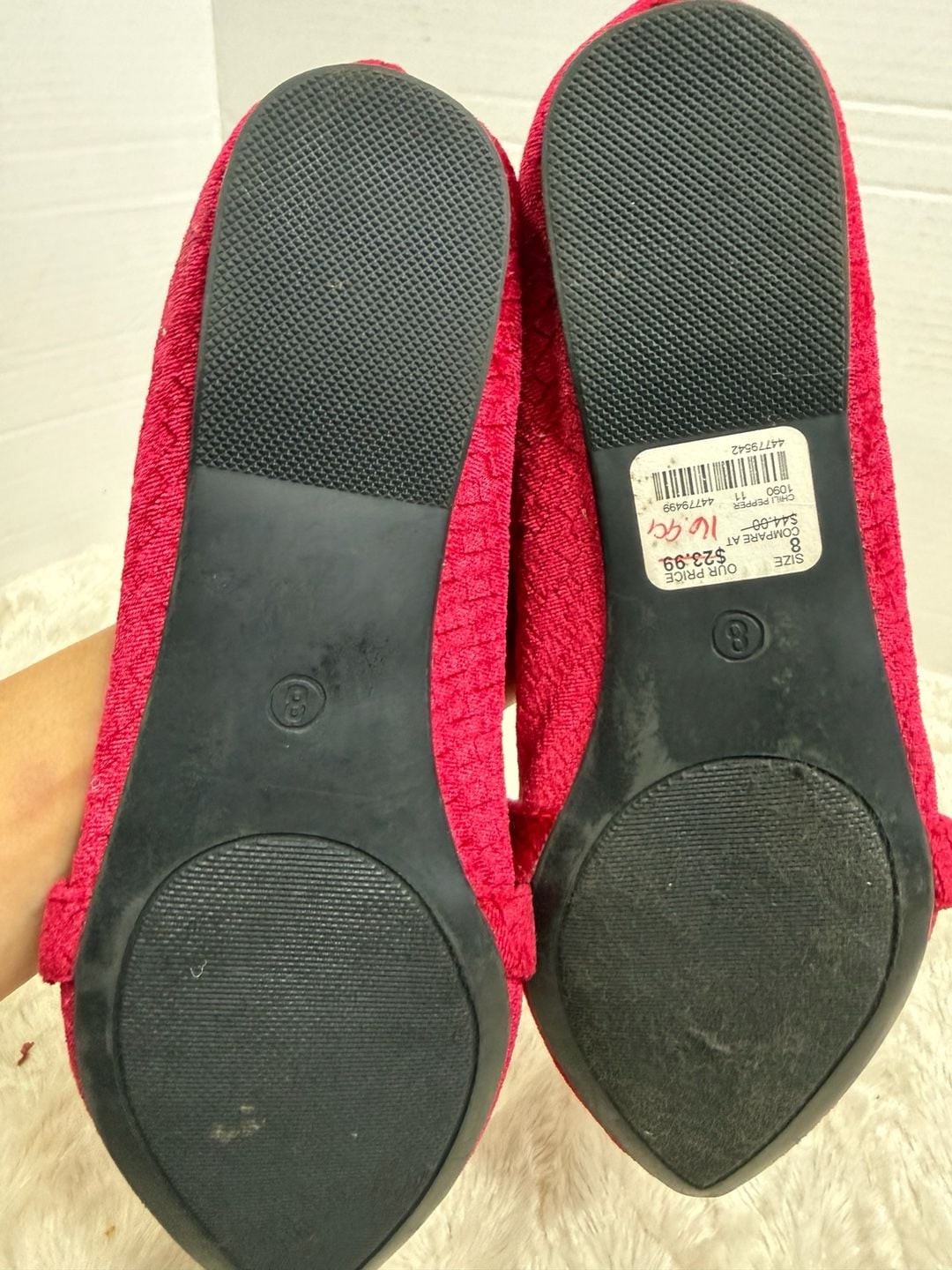 Comfort Est. 1946 Red Velvet Pointed Toe Flats with Rhinestone Strap