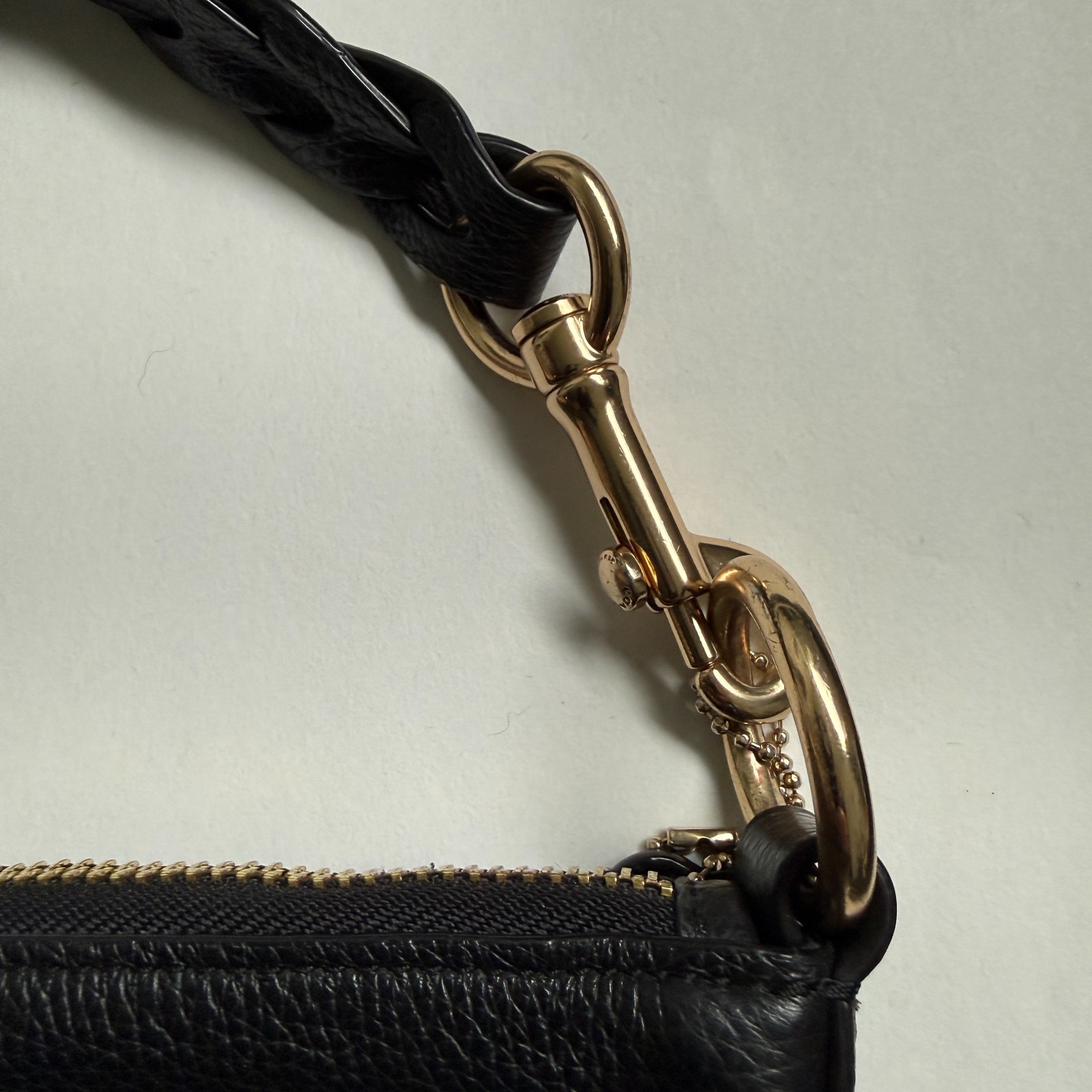 Coach Shoulder Bag Abby Duffle Pebbled Leather Bag w/Charm Black Very Nice EUC