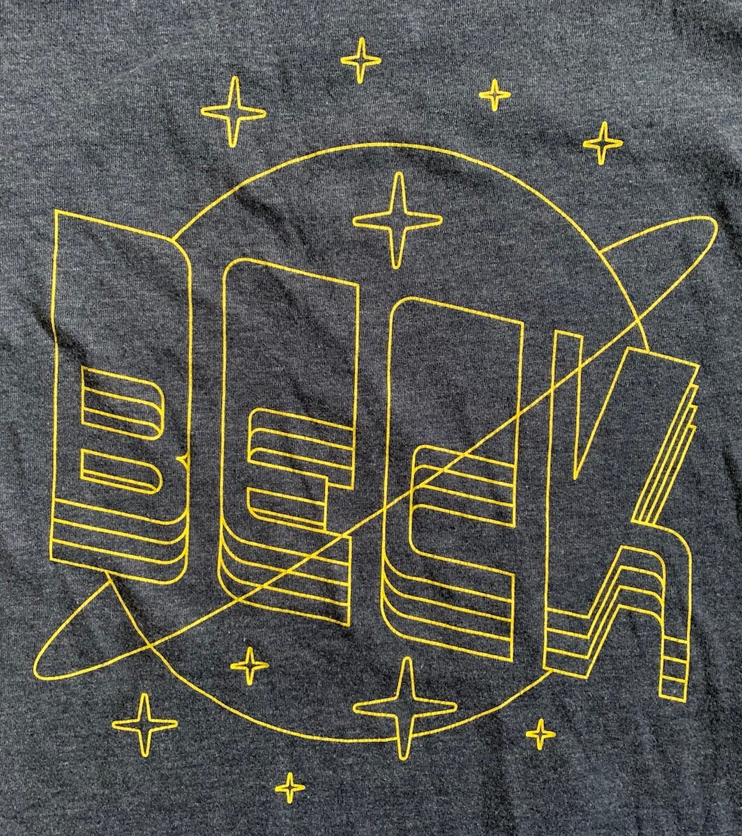 Beck Band T-Shirt, Planet & Stars, Ash Gray, Men’s Sm, Anti Folk Alt Rock