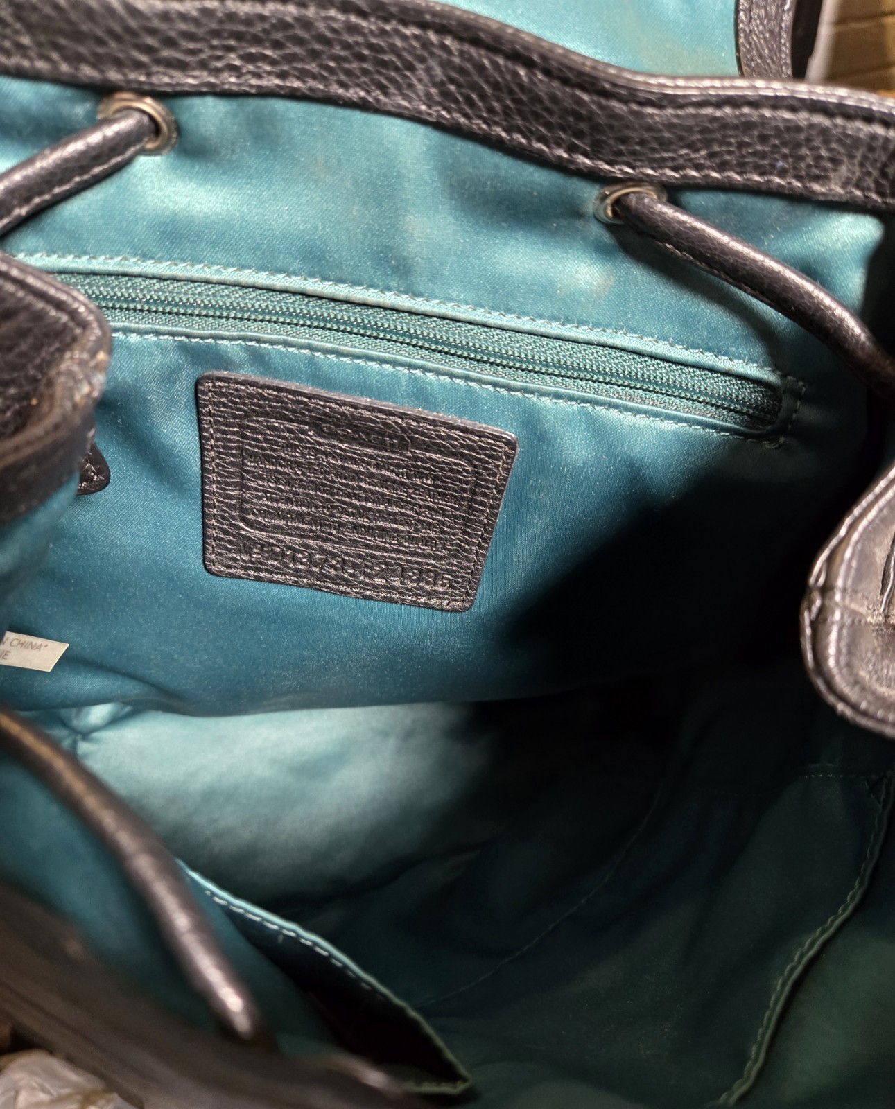 Coach Black Pebbled Backpack Drawstring Turn Lock Silver 9 x 10.5 x 4.5