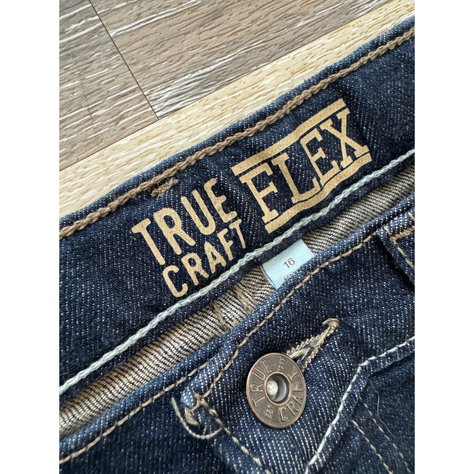 True Craft Flex Boys Straight Leg Jeans Dark Wash Size 16 Adjustable Waist N8601