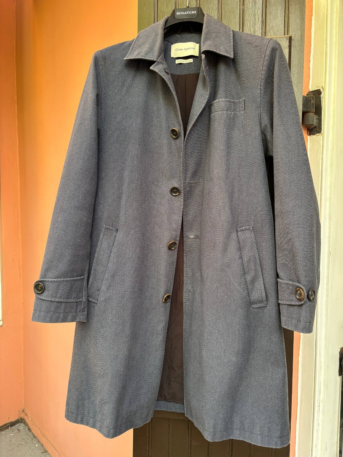 Oliver Spencer Blue Mid-Length Overcoat Coat 36 Made in England