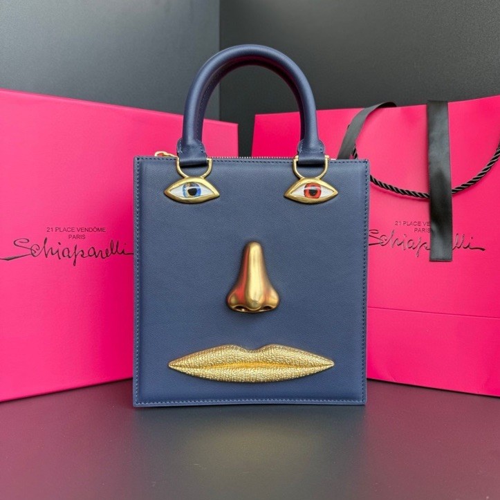 SCHIAPARELLI Style Large Blue Navy Inspired Leather Anatomy Bag.