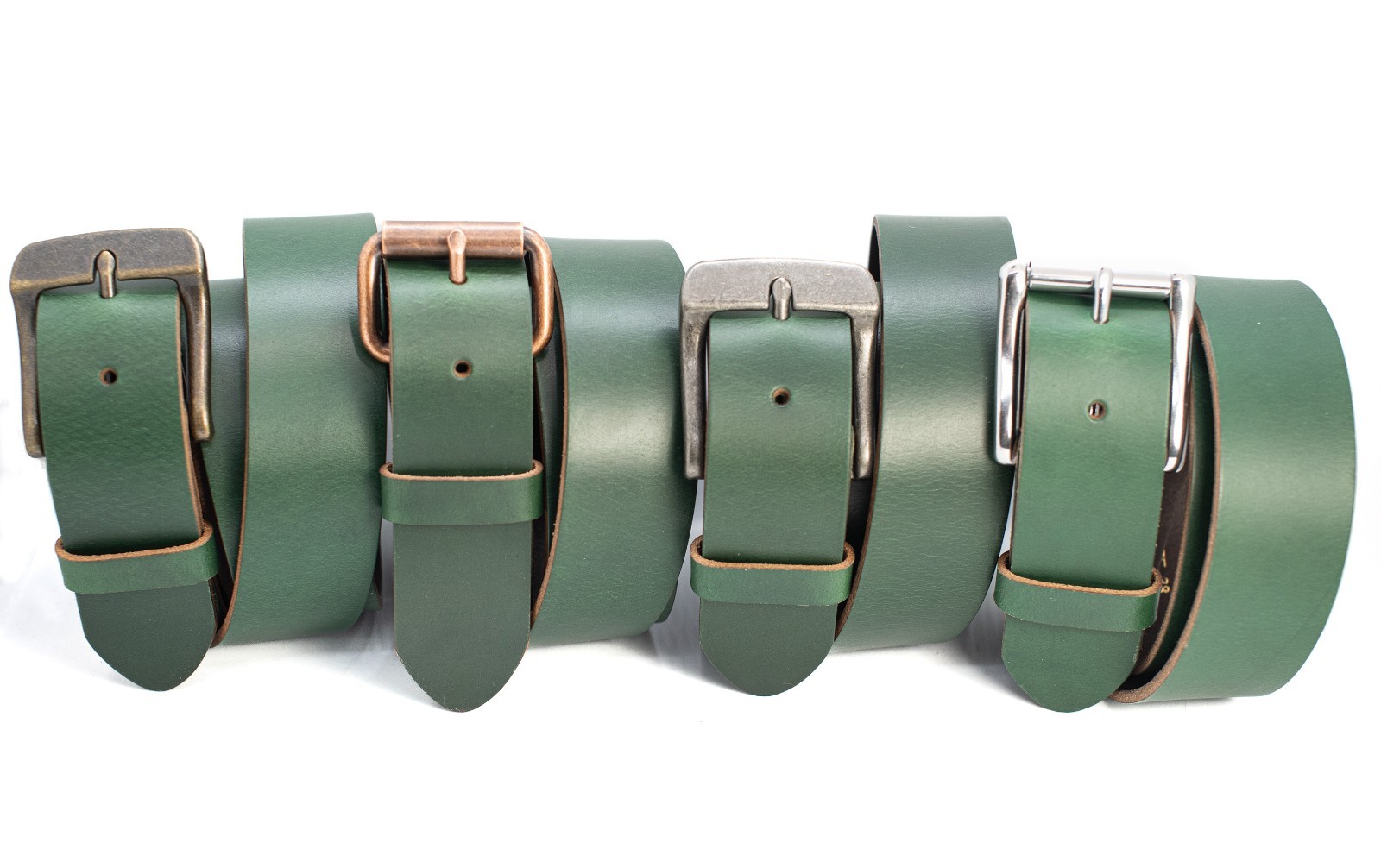 1.5″ Handmade Full Grain GREEN Leather Belt – Multiple Buckles – Made in the USA