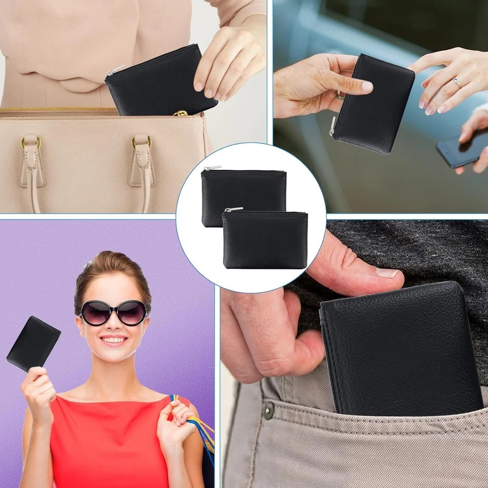 2 Pack Leather Zipper Coin Purse,Portable Change Wallet,Coin Pouch 2PCS Black