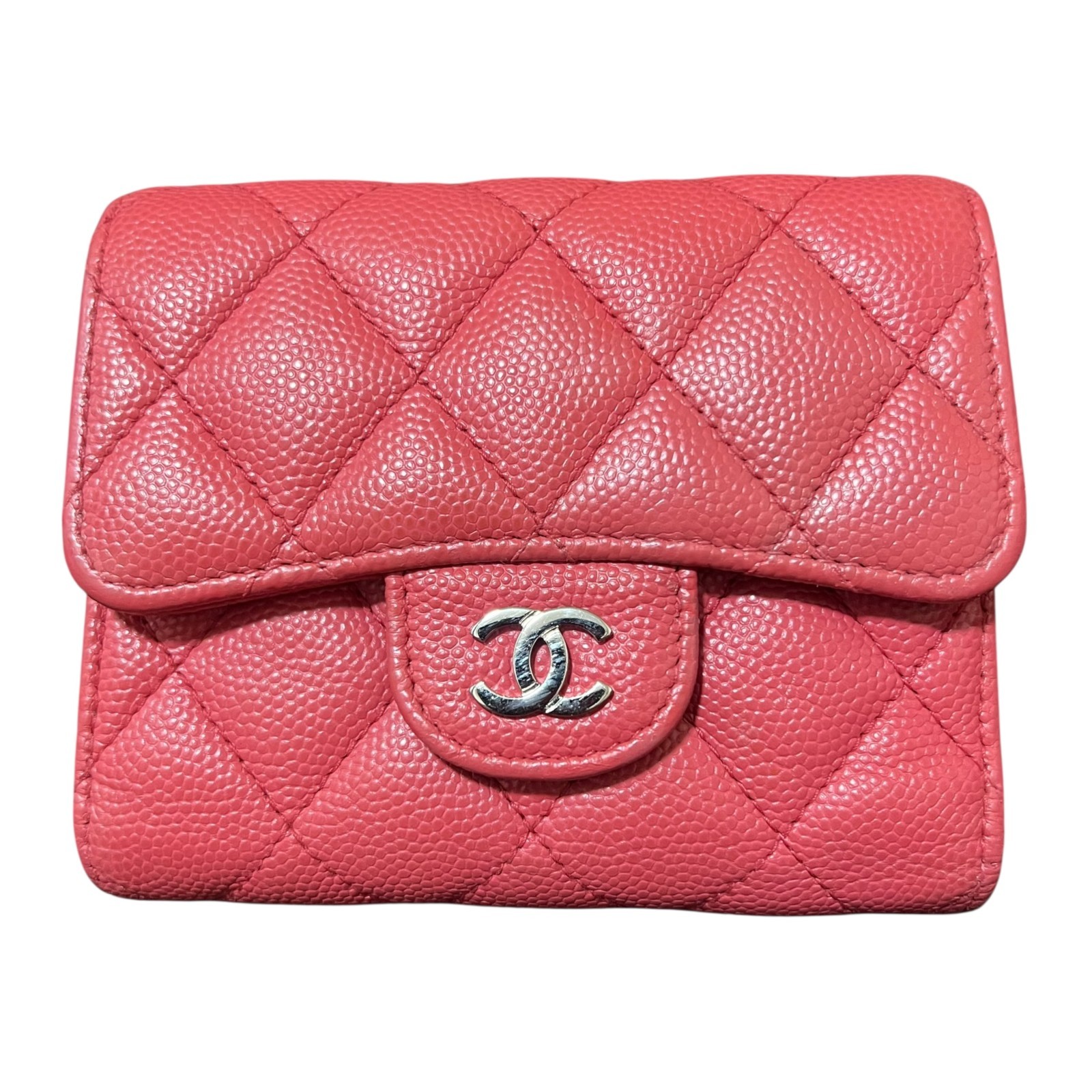 CHANEL Pink Caviar Skin Matelasse CC Logo Flap Tri-fold Small Flap Wallet
