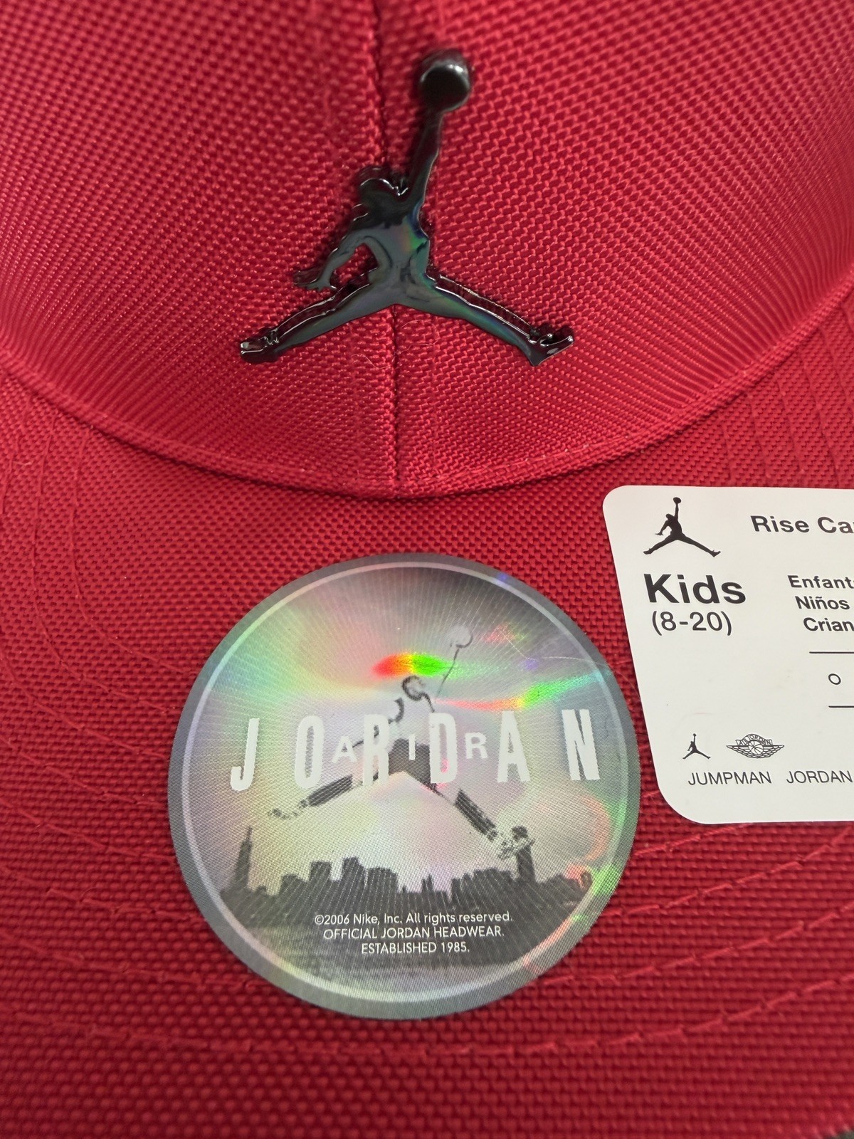 NWT Nike Air Jordan Kids Rise Cap Hat Red Metal Jumpman Youth Size 8-20