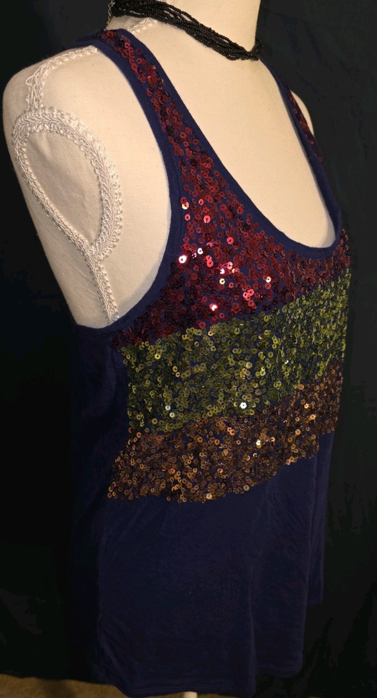 Express Navy Sequin Racerback Tank Top Size M Y2K Party Going Out