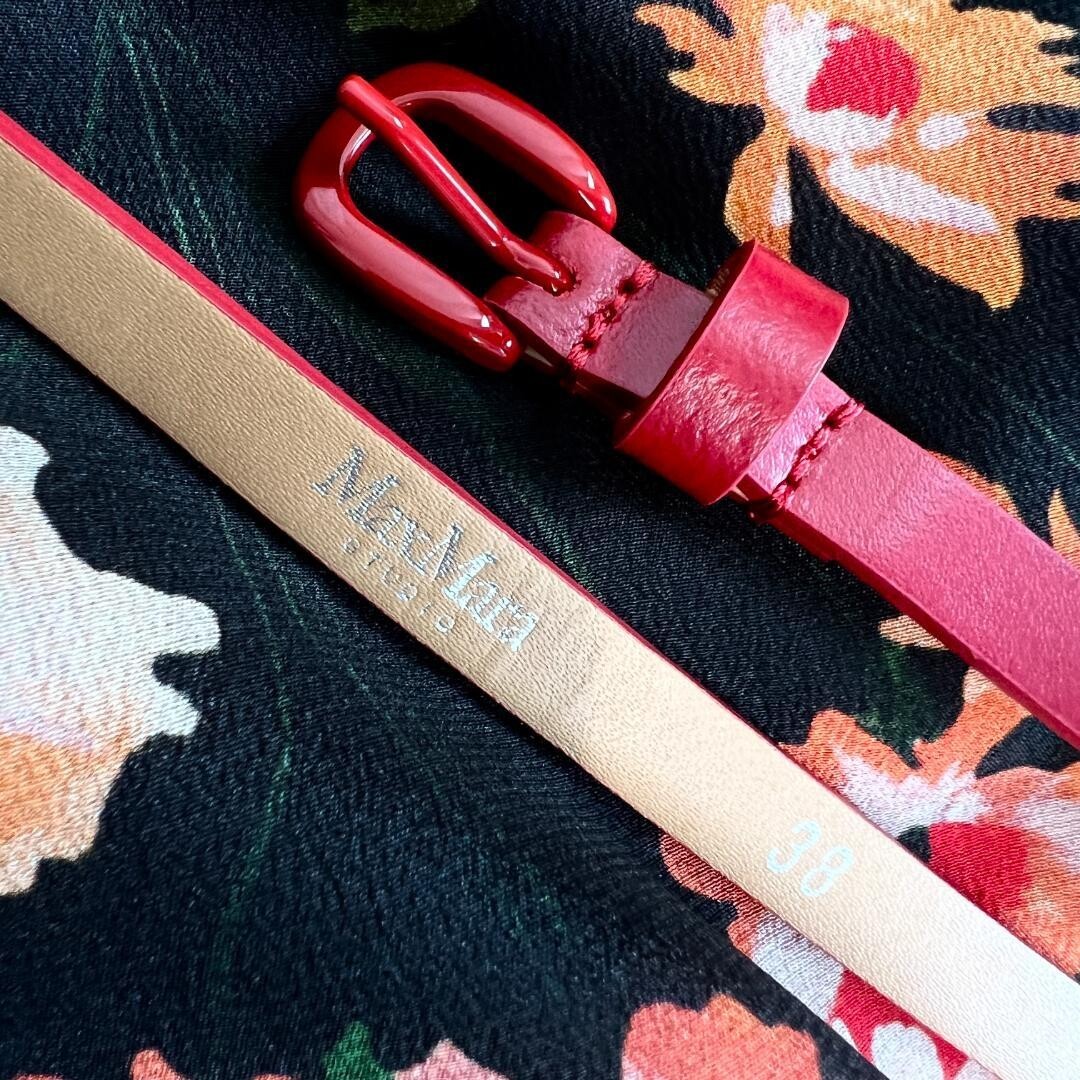 MaxMara Silk Floral Asymmetrical Long Dress Leather Belt Auth