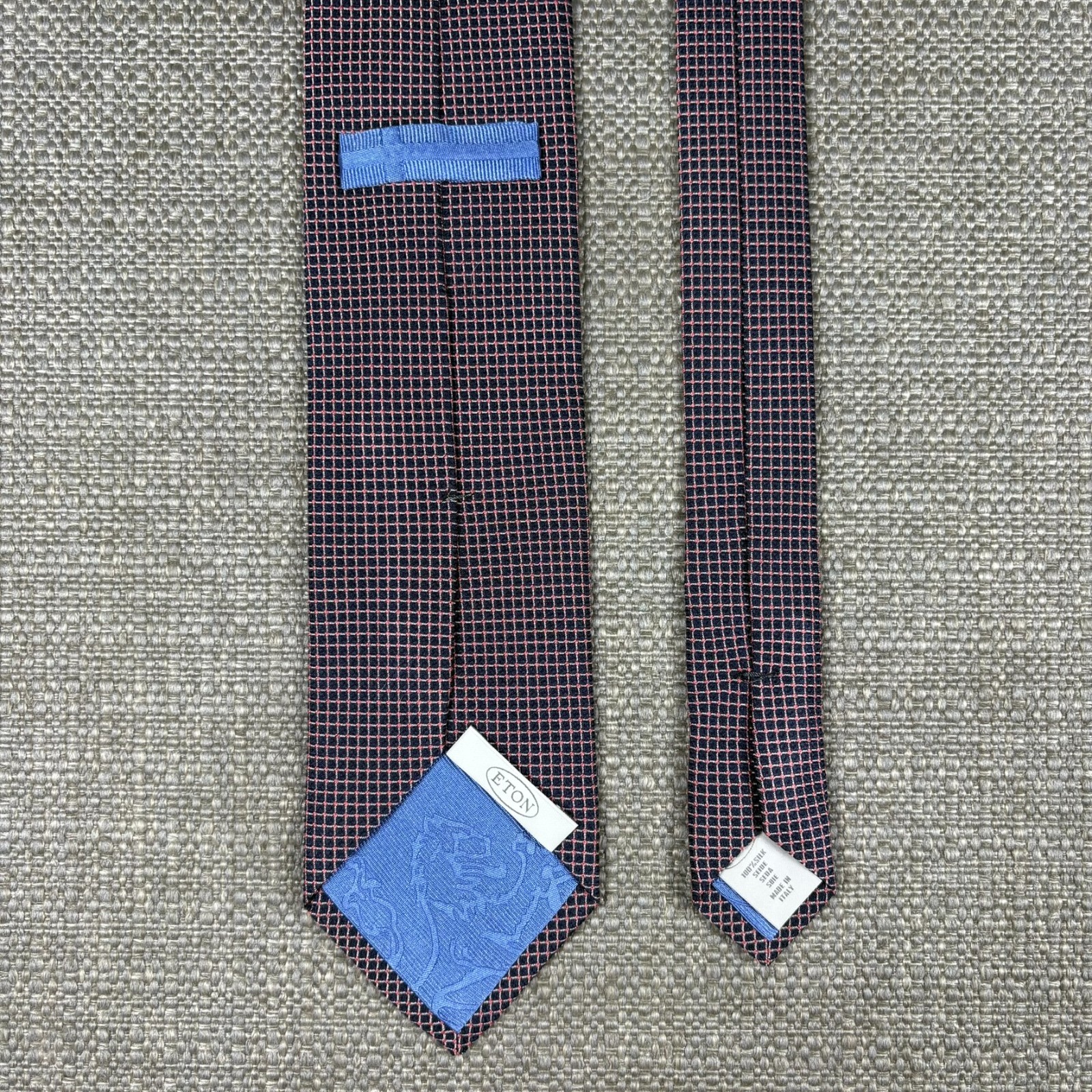 Eton Men’s Tie Black White Pink Necktie 100% Silk 59″ x 3 1/8″ Made in Italy