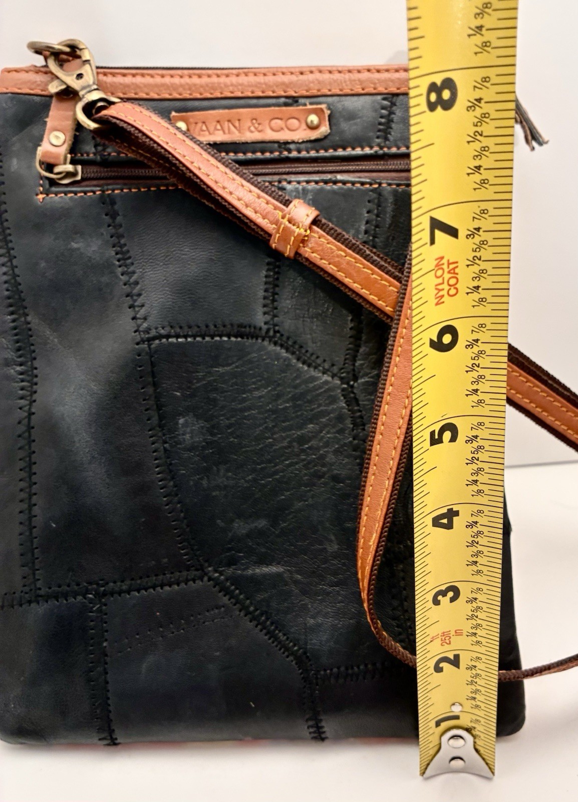 Vaan Co Leather Vinyl Crossbody Black/Floral/Brown Made in India Adjust. Strap