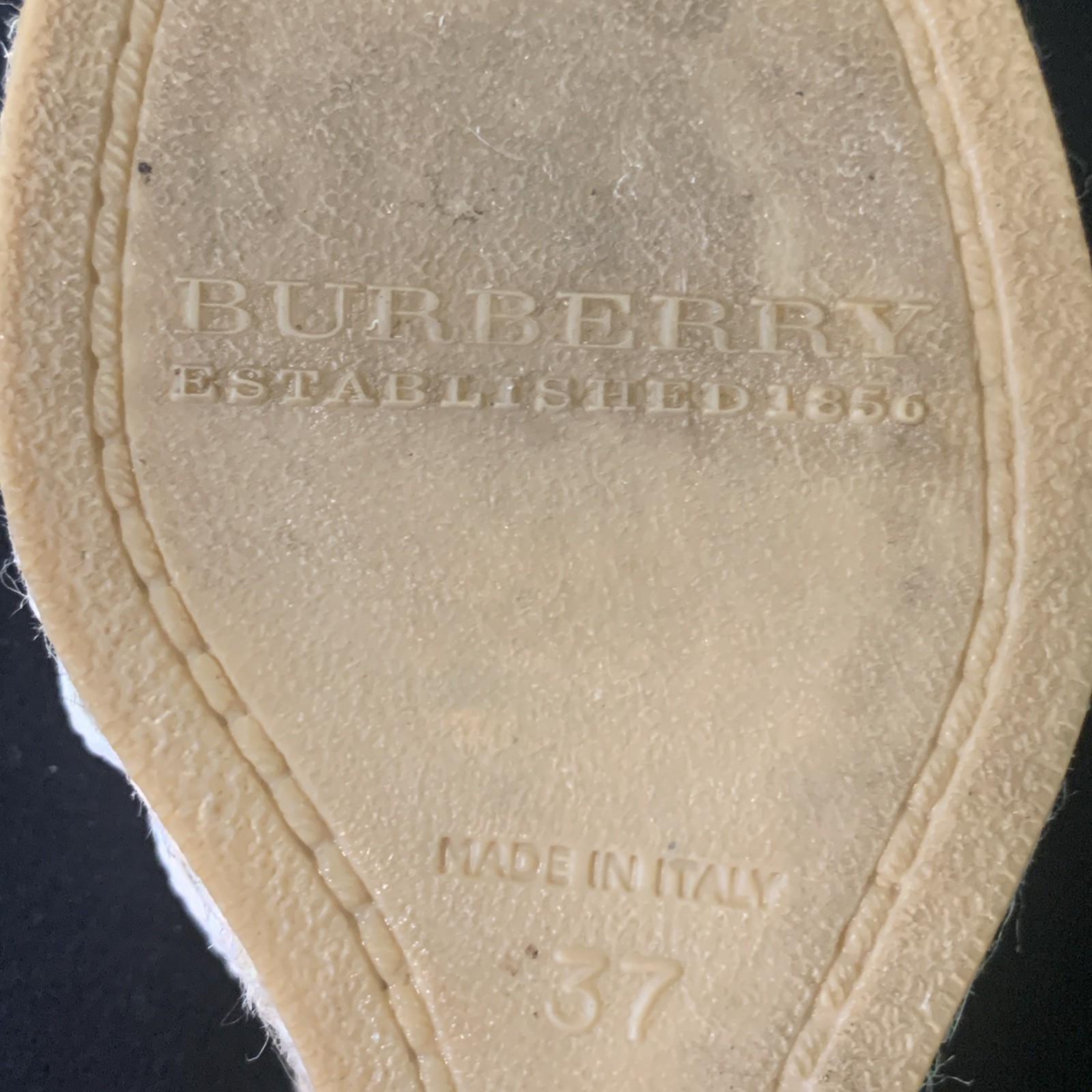 Burberry Nova Check Patent Leathe Plaid Jute Wedge Espadrille Sandals Coastal 37