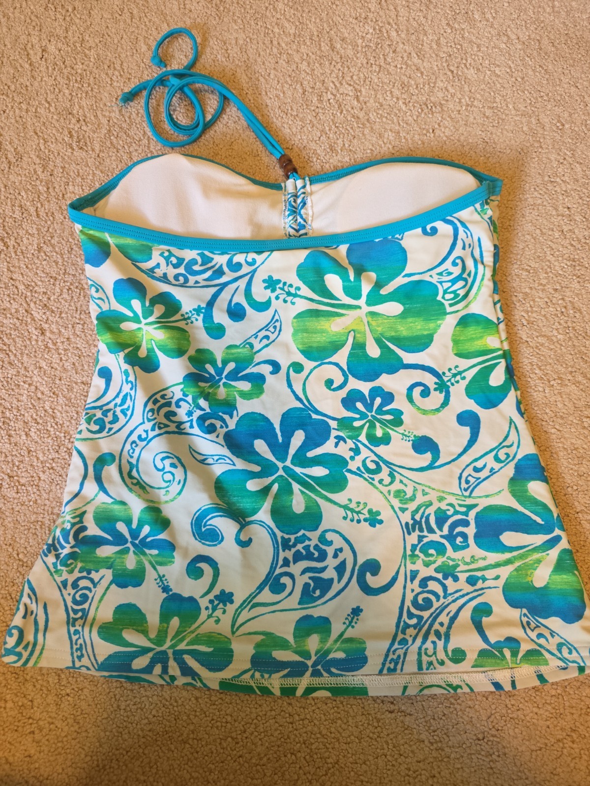 Hobie Teal Green Blue And White Swim Tankini Top, Med