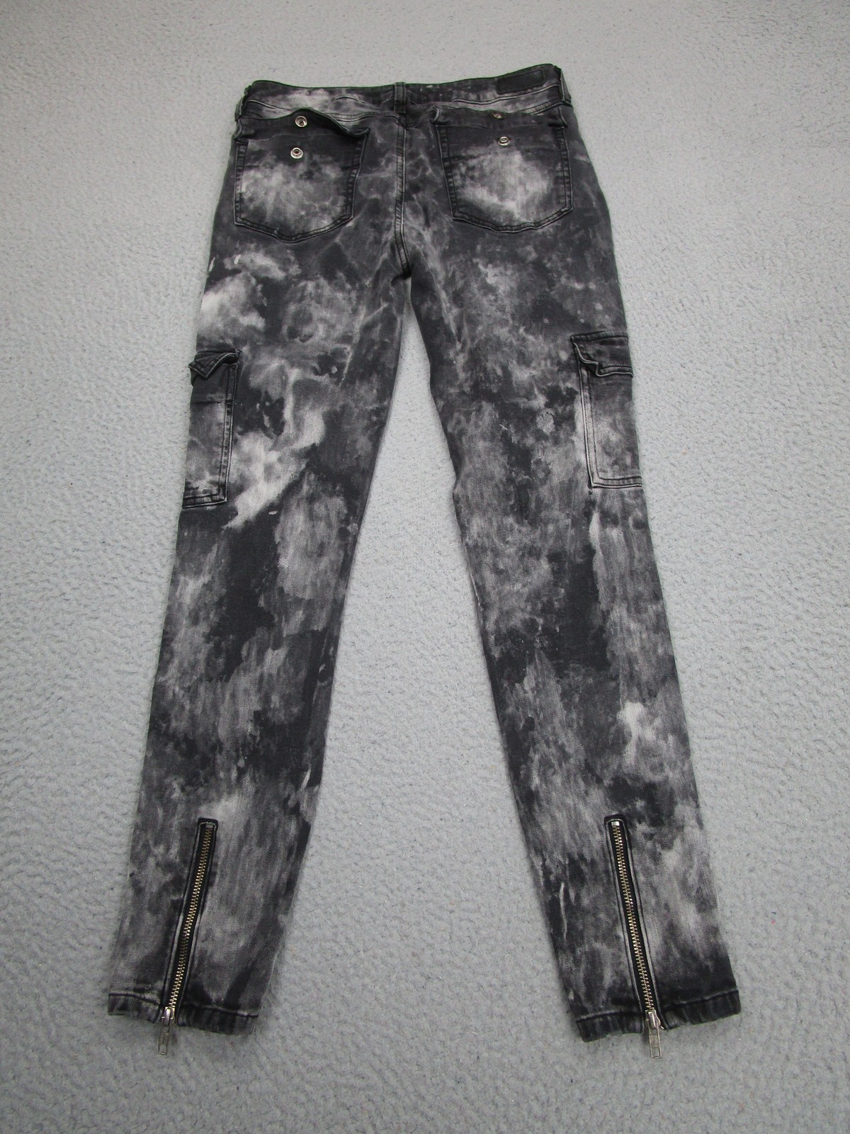 Guess Jeans Mens 30 Black Gray Acid Wash Cargo Skinny Moto Zipper Distressed