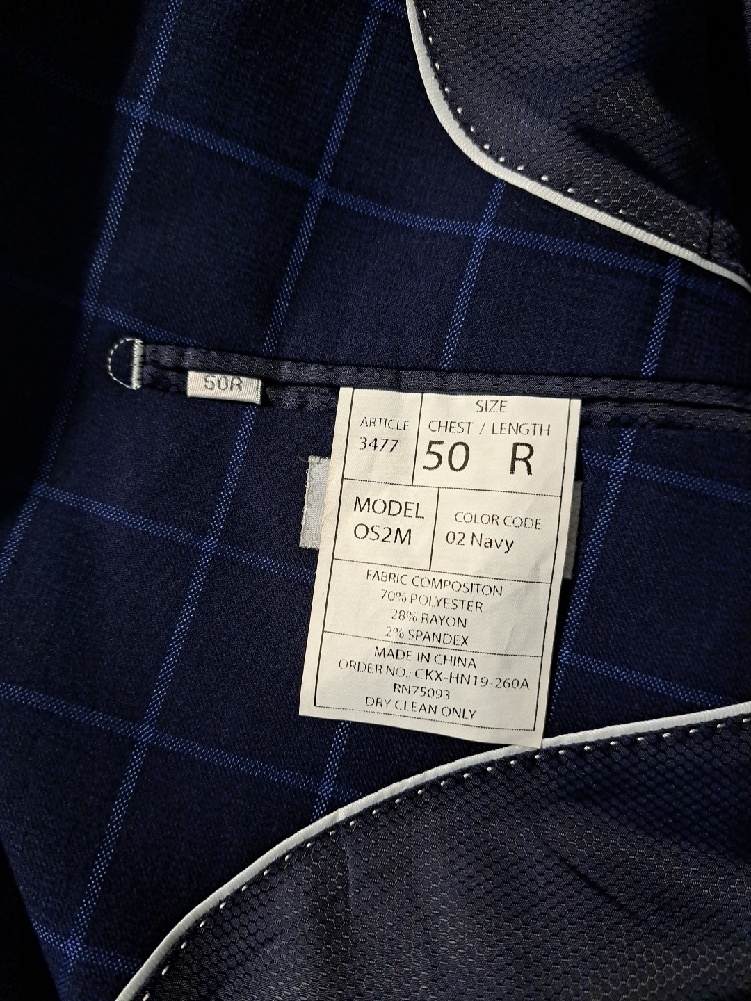 Lineage Performance Stretch Fabric Blue Windowpane 2pc Suit Mens 50R Pants W44