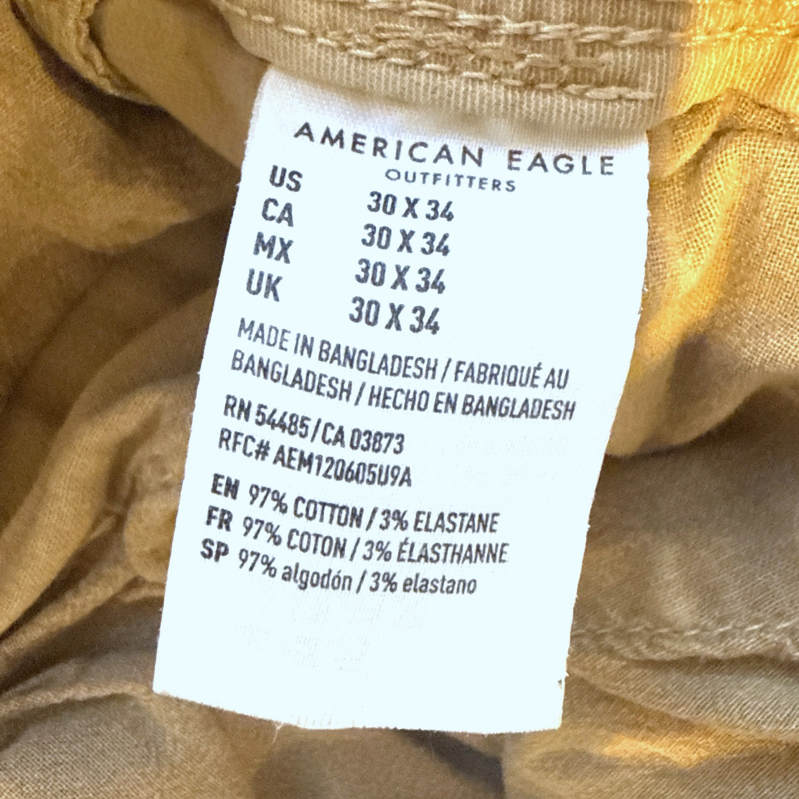 American Eagle Next Level Flex Chinos Mens 30×34 Khaki Slim Straight Stretch