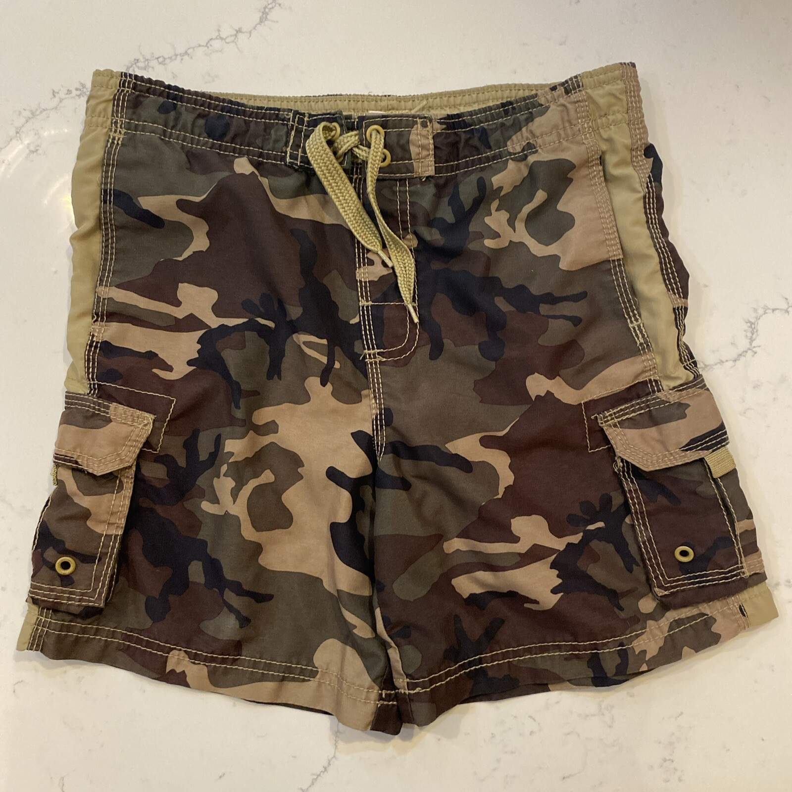 Sand N Sun Boys Swimming Shorts Trunks Size 6/7 Brown Camo Stretch Casual Beach