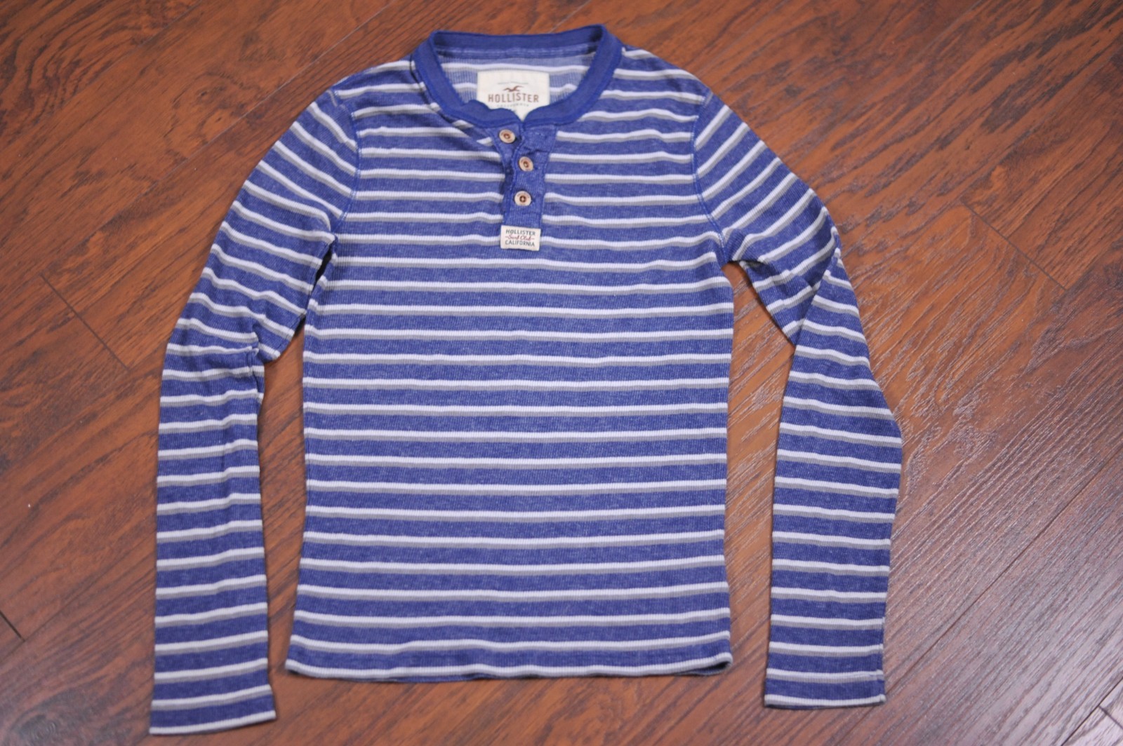 Vtg Hollister Striped Henley Long Sleeve Shirt Blue Y2K White Men’s Small S