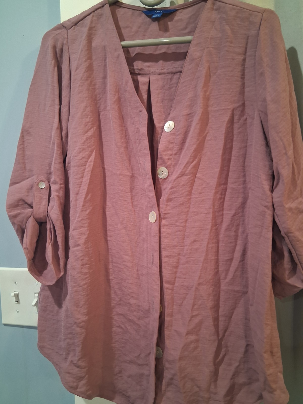 Apt. 9 Women’s Button Up Blouse Mauve Orchid 3/4 Sleeve Small