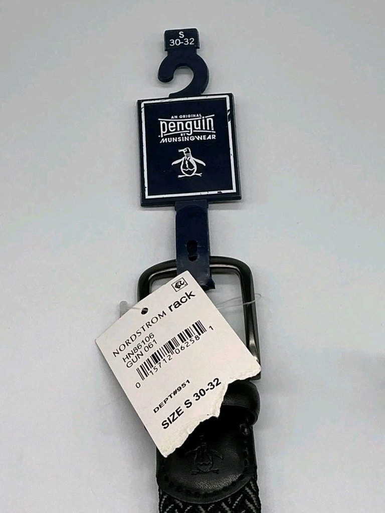 Penguin Elastic Fabric Woven Stretch Belt Size 30-32 Black Gray