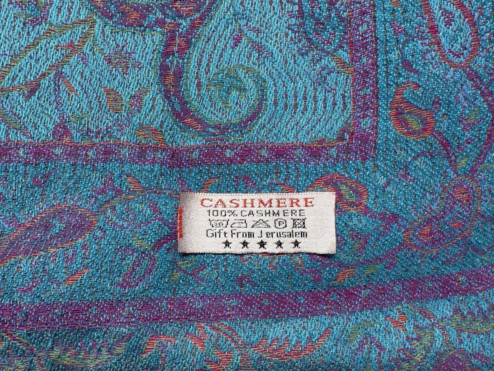 Cashmere Scarf Shawl Paisley Floral Purple Blue Jerusalem Gift 100% Cashmere
