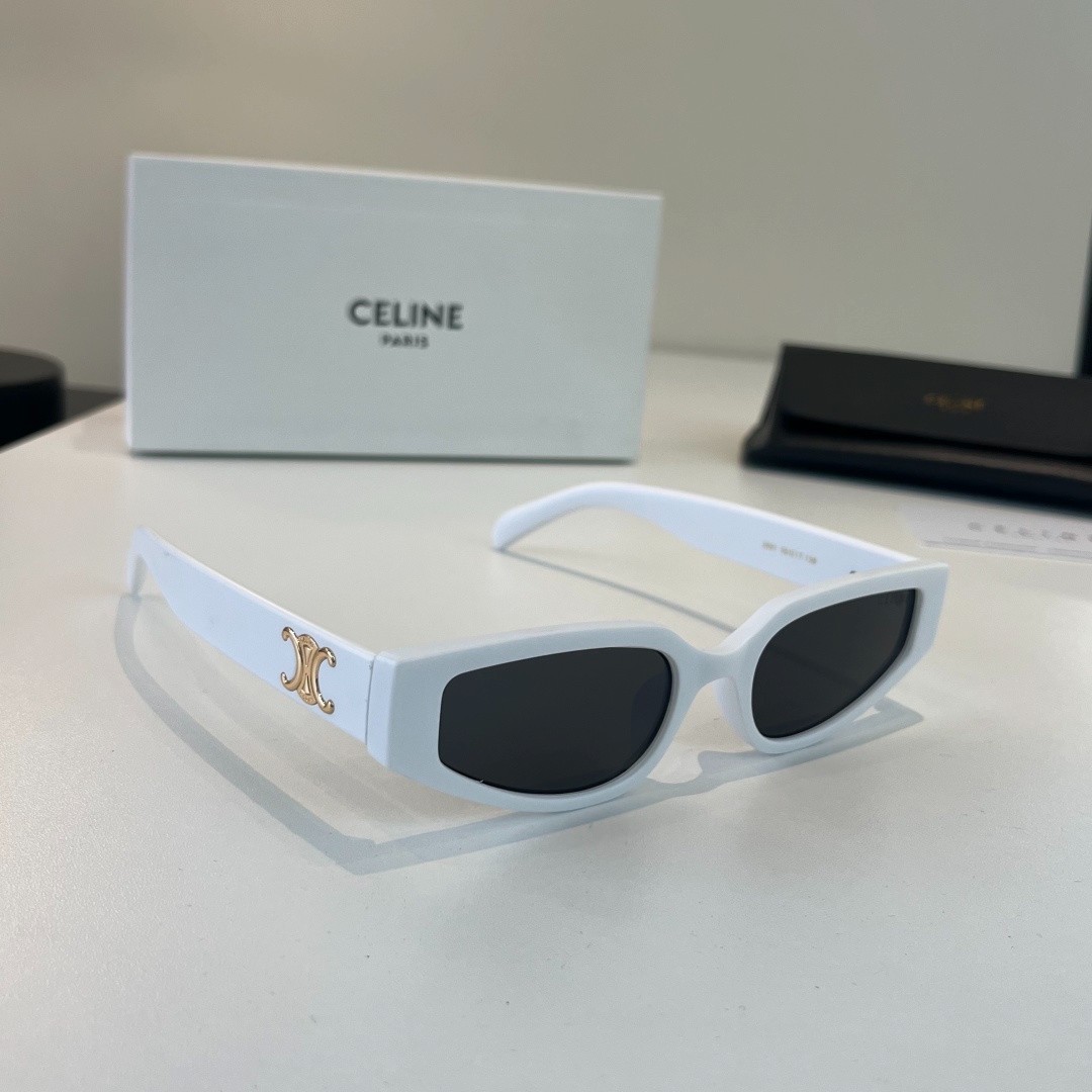 Celine CL40282U Triomphe Sunglasses White Frame Dark Grey Lens Gold Logo Women